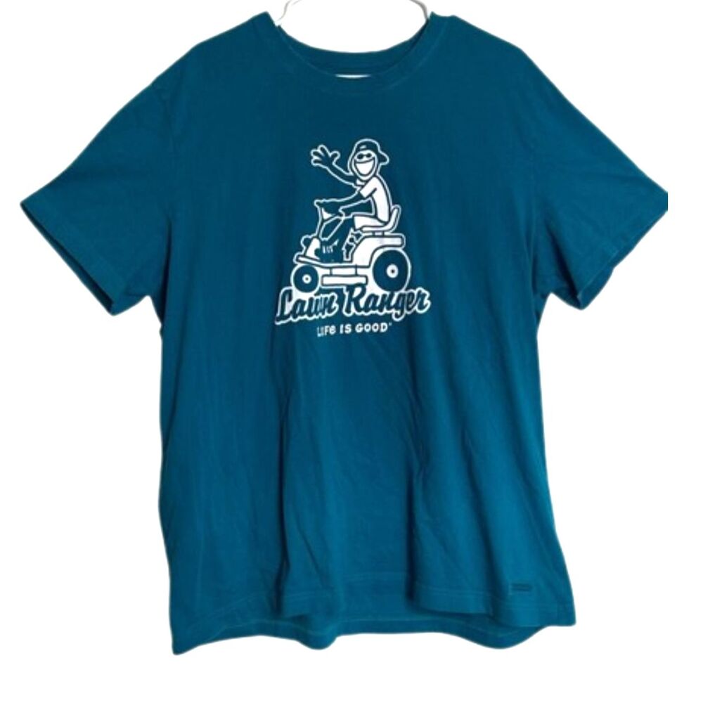Life is Good Lawn Ranger Graphic Short Sleeve Crusher Tee Mens XL Crew Blue